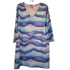 Parisou Ever Dri XL Long Sleeve Dress Purples And Blues Waves EUC